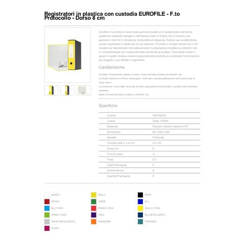 Registratore con custodia Esselte G55 Eurofile protocollo dorso 8 cm cartone rivestito in PP giallo vivida 390755930